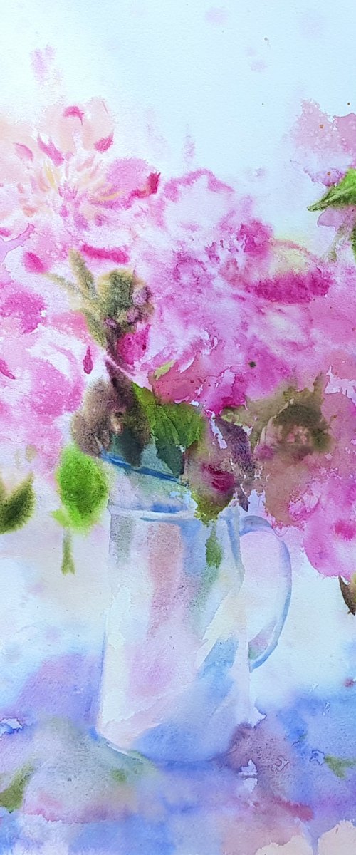 Pink peonies. Pink flowers painting. Watercolor. by Mariana Briukhanova