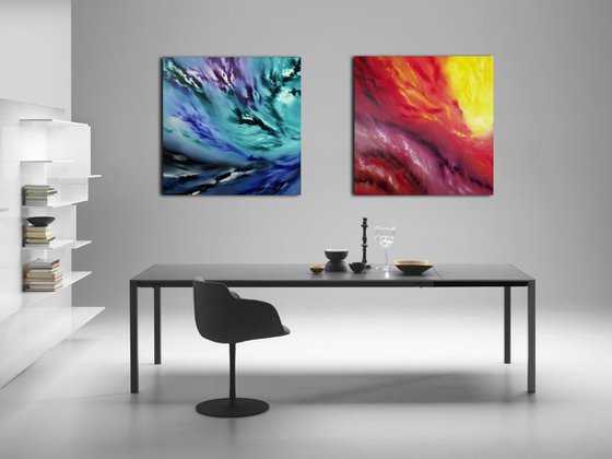 A light inside, Series, Diptych, n° 2 Paintings, Deep edges, Original abstract, oil on canvas