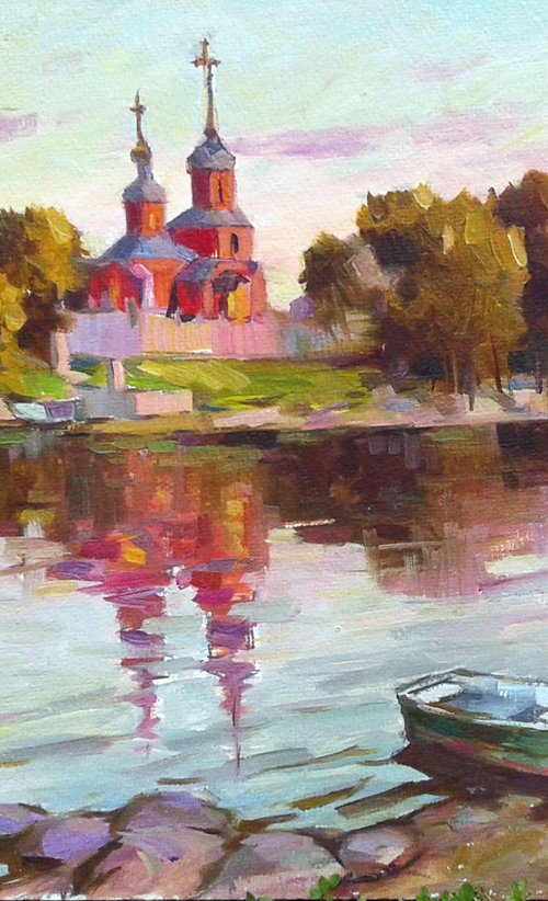 Ukrainian landscape with a church by Vladimir Lutsevich