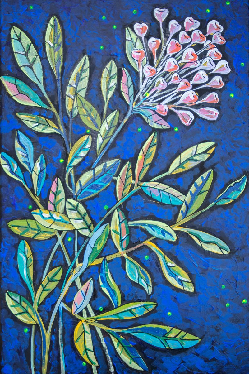 Illustrative Botanical Acrylic Painting By Ariadna De Raadt, 16 X 24, Flower World 3, Original Artwork