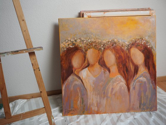 Strength, Faith, Courage, and Devotion - Large Figurative Women Portrait Original Oil Painting on Canvas