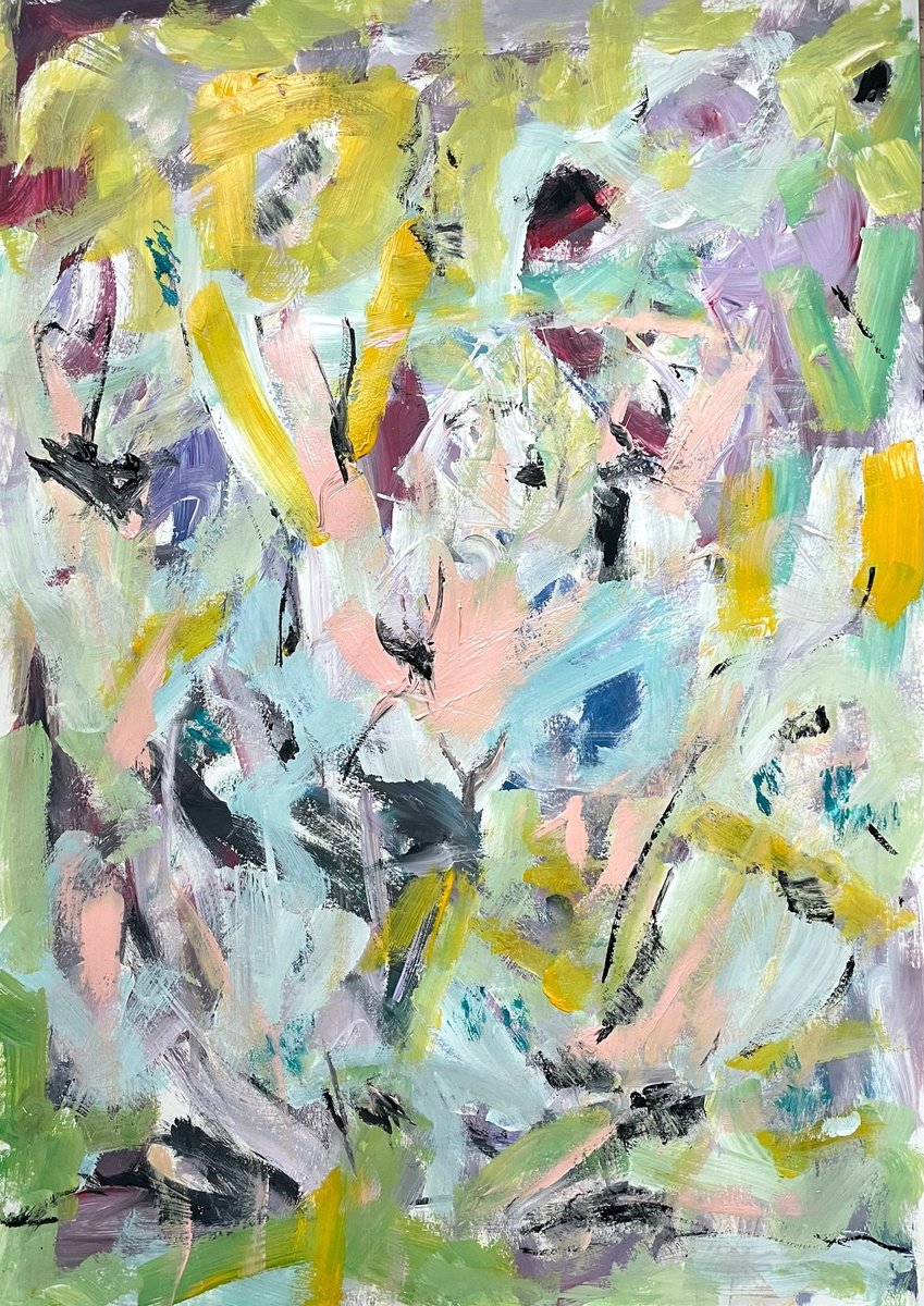 Organic Abstract Acrylic Painting By Christel Haag, 17 X 23, Let Your Love Grow 2, Original Artwork