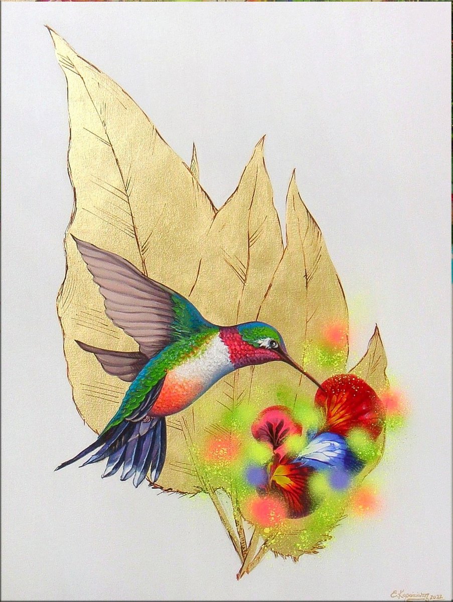 Hummingbird Original Painting 60 x 80cm by Irini Karpikioti