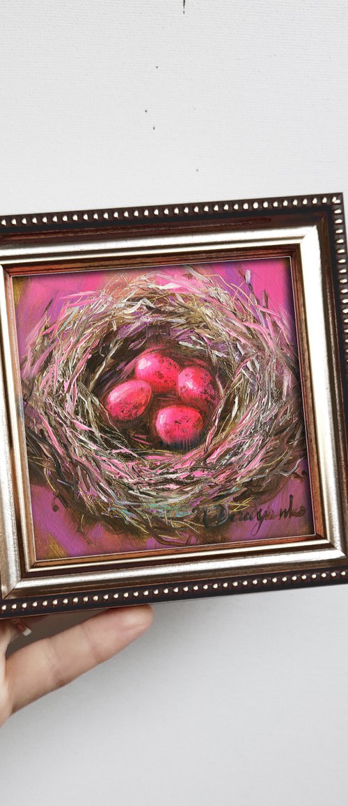 Pink eggs Bird nest by Nataly Derevyanko