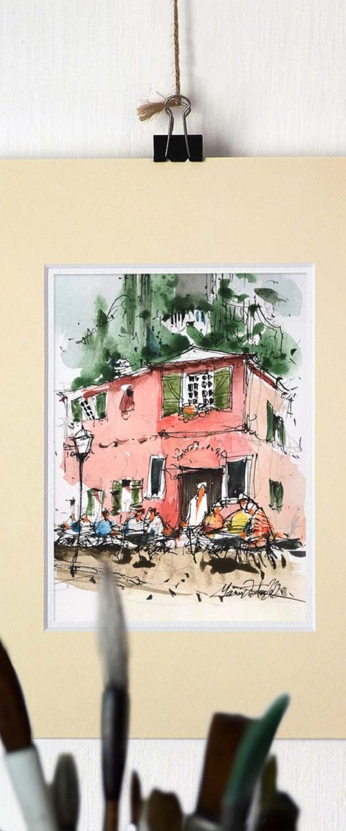 Parisian scene cafe, watercolour painting. by Marin Victor