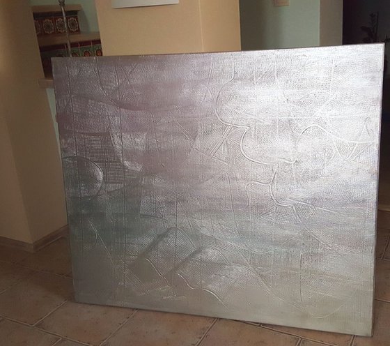 Healing  - xl silver abstract painting