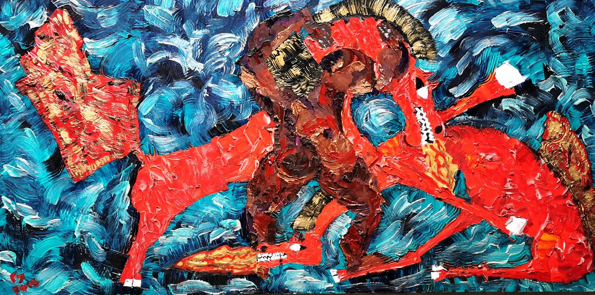 Expressive Portrait Oil Painting By Gurgen Arutunyan, 39 X 20, Mares Of Diomedes, Original Artwork