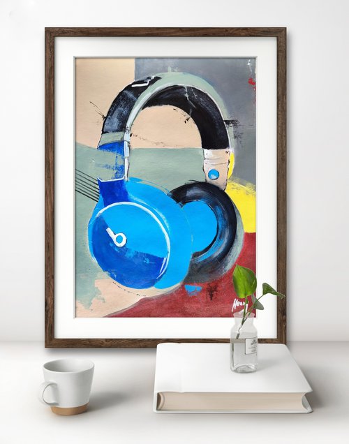 Headset 2 - acrylic on paper 42x29,7cm by Henryfinearts