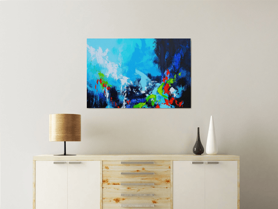 Large Abstract Landscape Painting. Abstract Flowers. Modern Floral Textured Art