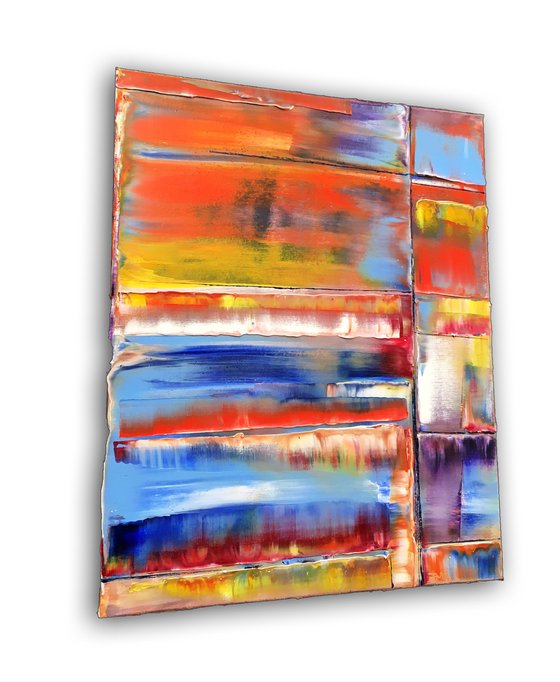 "Intermediary" - FREE USA SHIPPING - Original PMS Abstract Triptych Oil Paintings On Canvas - 48" x 20"