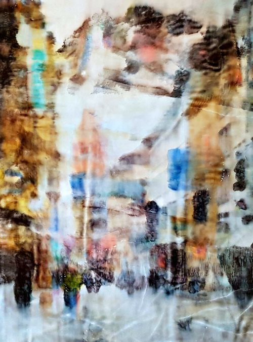 Basel (n.331) - 85 x 48,50 x 2,50 cm - ready to hang - mix media painting on stretched canvas by Alessio Mazzarulli