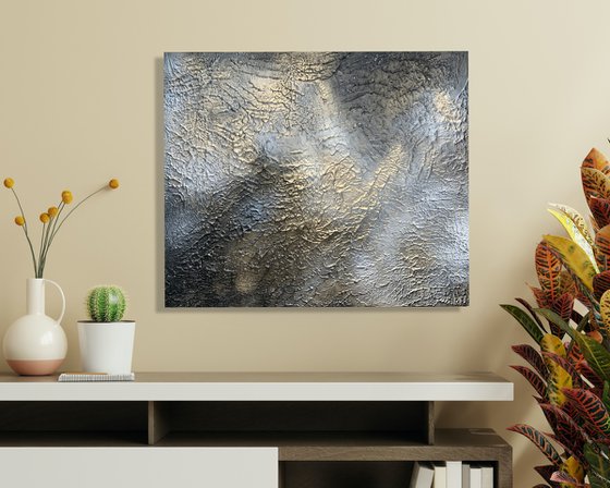 Textured sky with clouds. Gold, white and black original artwork