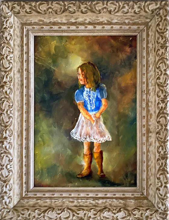 Cute Cowgirl Original Oil Painting 10x14 Framed in beautiful one of kind frame