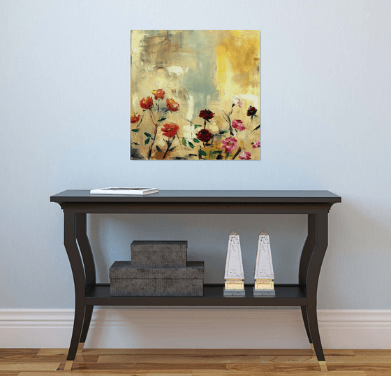 Wild roses painting on canvas