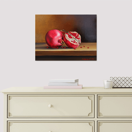 Still life - pomegranates (40x30cm, oil painting, ready to hang)