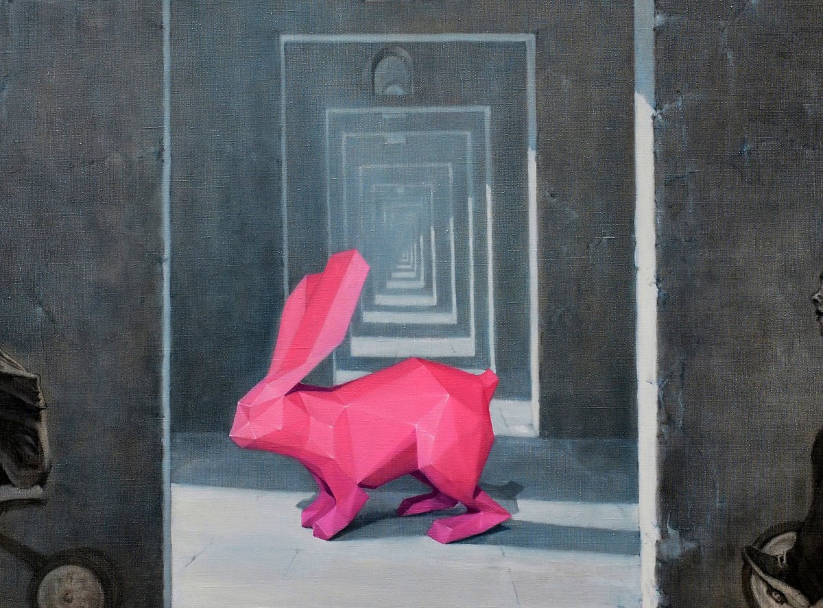 Urban And Pop Portrait Giclee Print By Oleg Kateryniuk, 28 X 20", Rabbit In The Maze, Original Artwork