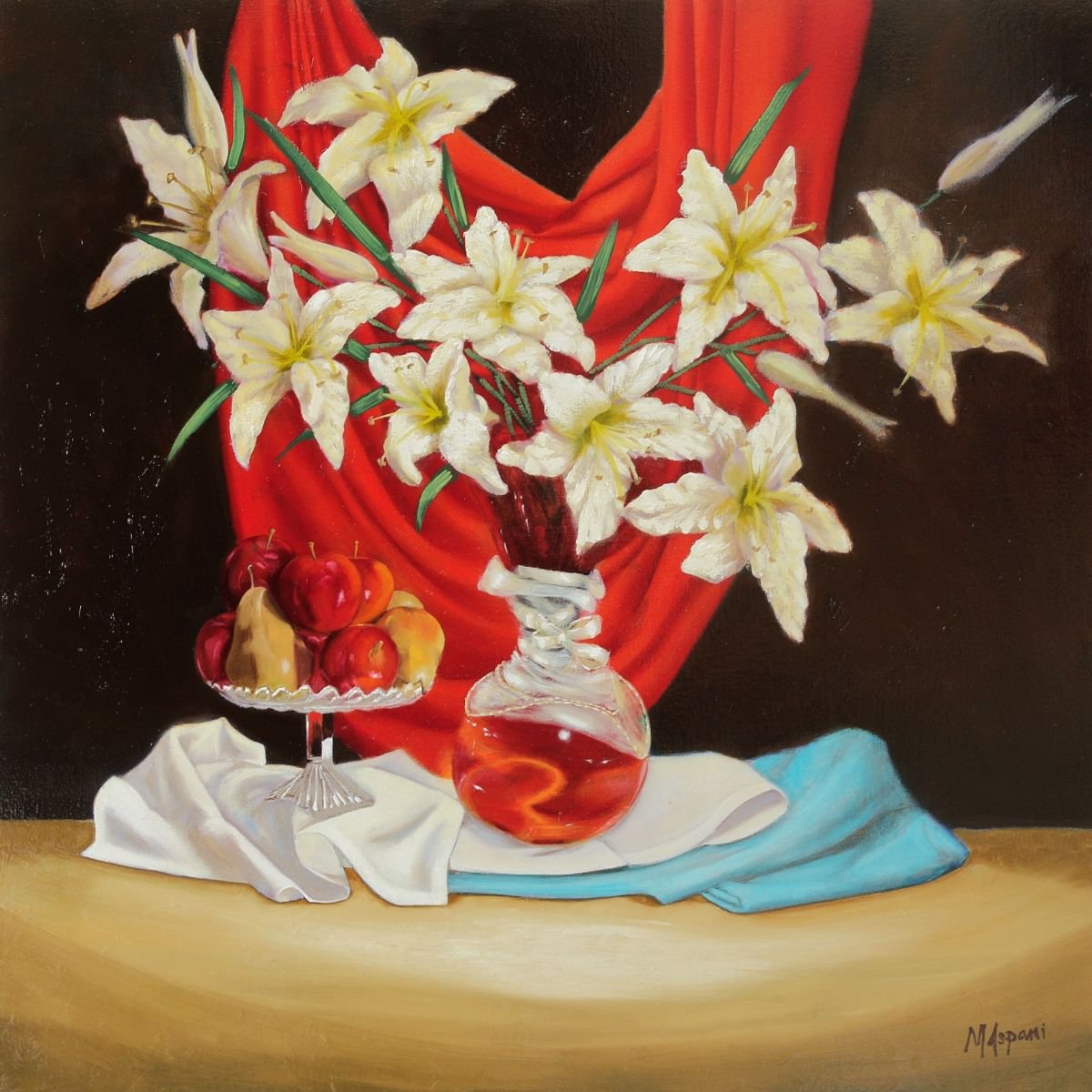 Lillies with fruit & red velvet by mauro ispani
