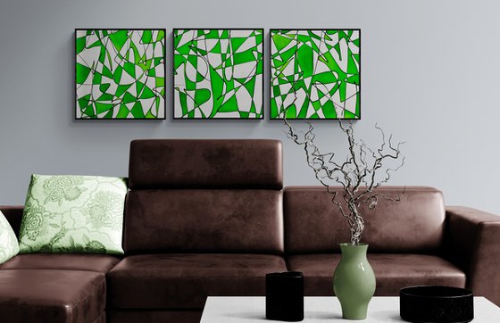 Abstract No. 14320 green & white  -set of 3