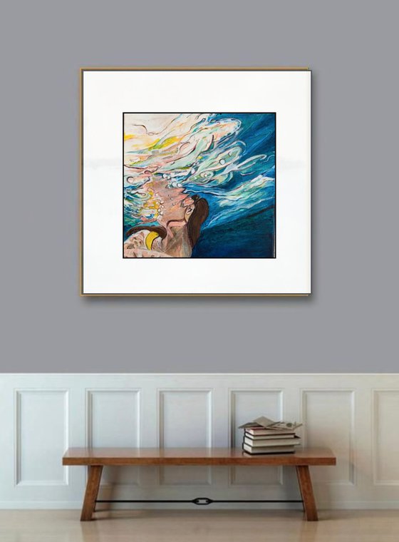 Underwater Painting for Home Decor, Swimmer Portrait Art Decor, Artfinder Gift Ideas