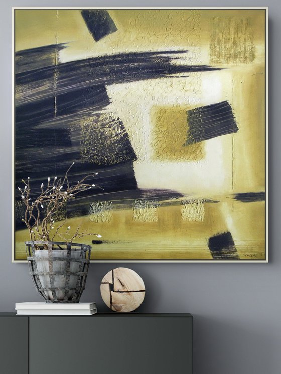 Olive-Yellow, Black Abstract 1