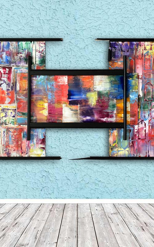 "Jagged" - Original PMS Mixed Media Assemblage Sculptural Painting on Recycled Wood and Frame Pieces - 44 x 34 inches by Preston M. Smith (PMS)