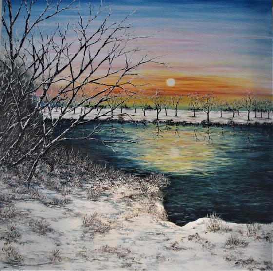 A Winter sunset. 100cm X 100cm