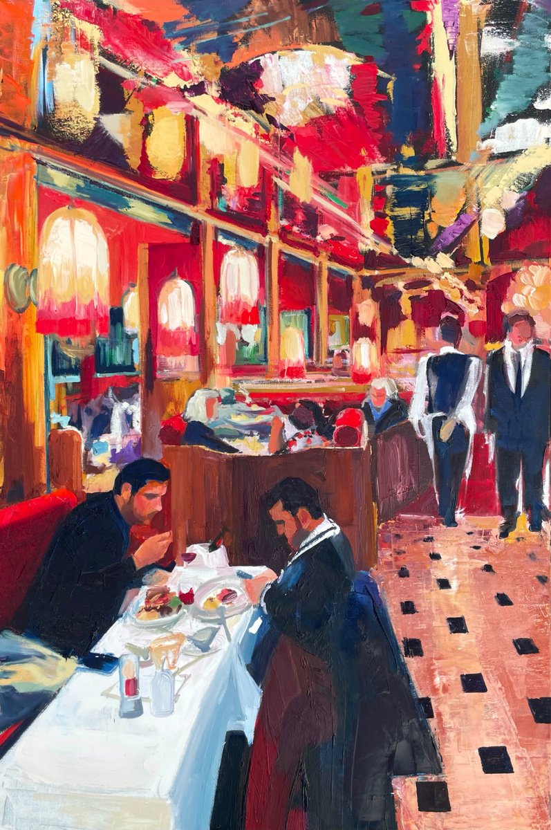 Impressionistic Portrait Oil Painting By Patricia Moskalevich, 31 X 24", La Rotonde, Original Artwork