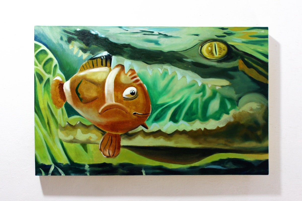 Surrealistic Animal Oil Painting By Ben Stephenson, 28 X 17, Subaquatic, Original Artwork