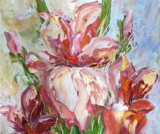 Flowers (24x30cm, oil painting, palette knife)
