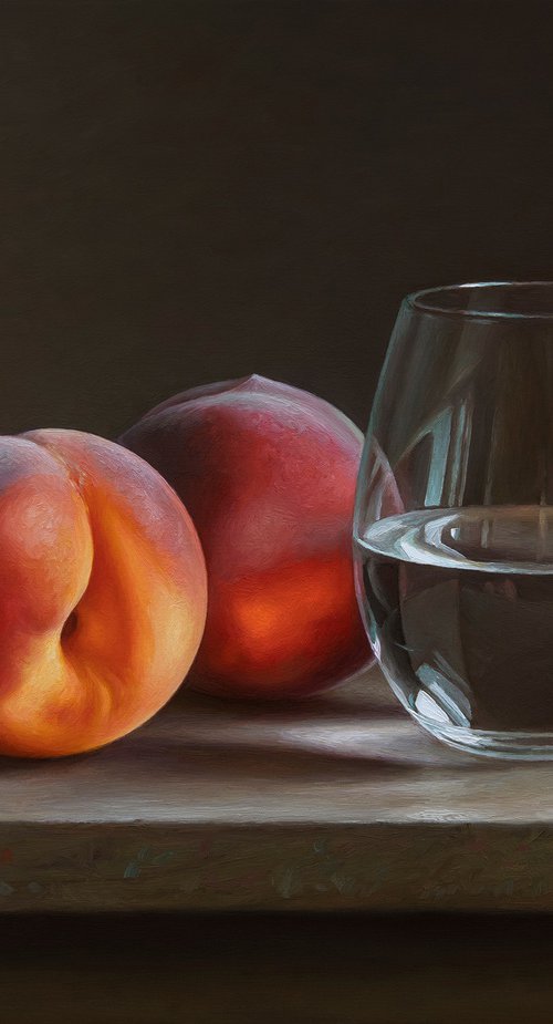 Peaches with a glass by Albert Kechyan