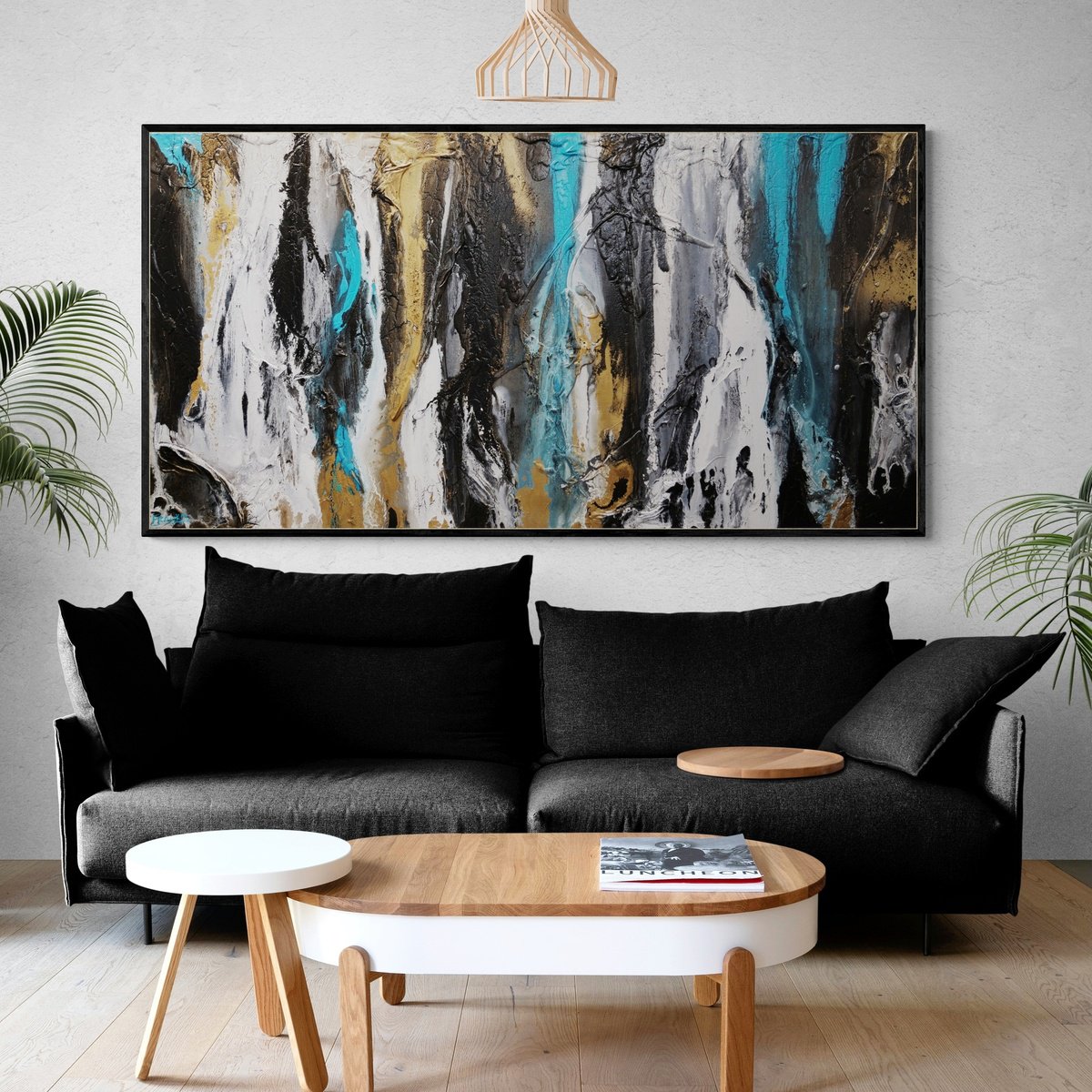 Golden Teal 190cm x 100cm Textured Abstract Art by Franko