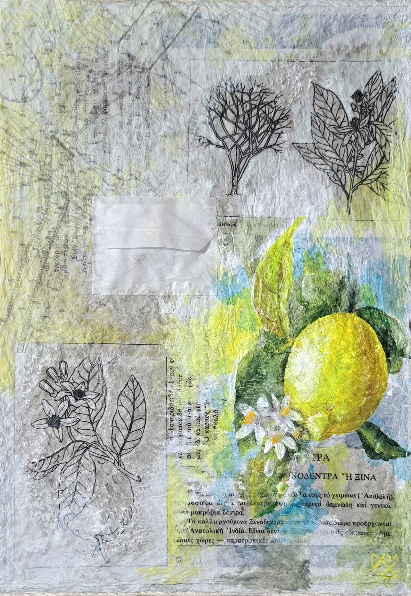 Botanical Painting By Andromachi Giannopoulou, 8 X 12, Lemon Tree, Original Artwork