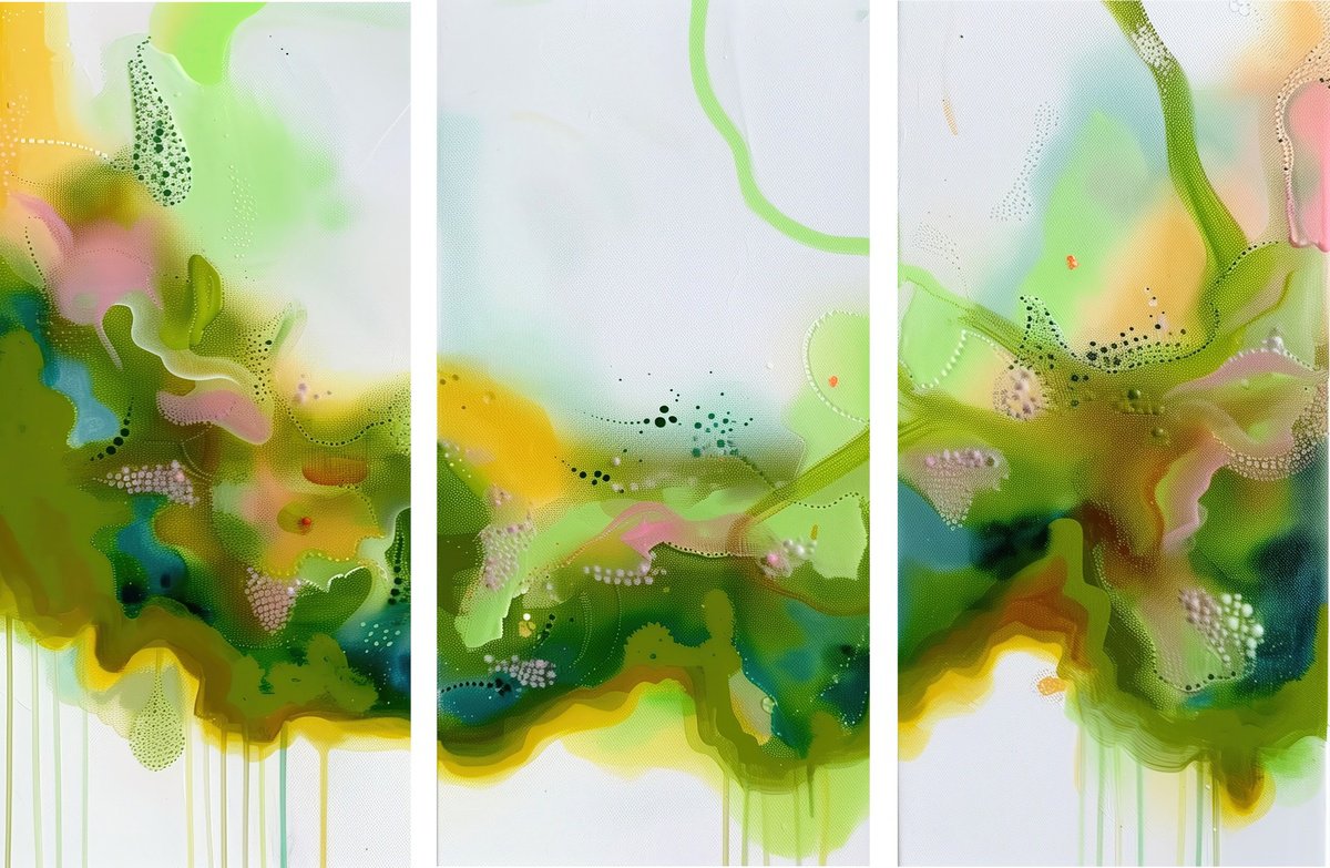 Abstract Acrylic Painting By V+V Kniazievi, 63 X 47", Pearls Of The Morning #1, Original Artwork