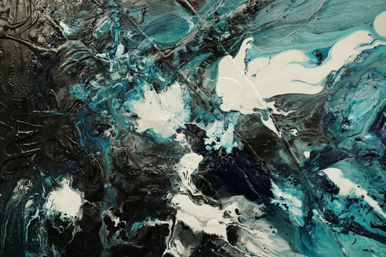 Southern Aura 190cm x 100cm Teal Black White Textured Abstract Art