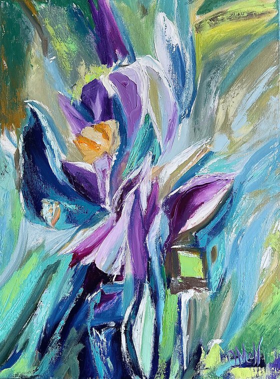 Violet Irises in Emerald Greens - 1 of 2