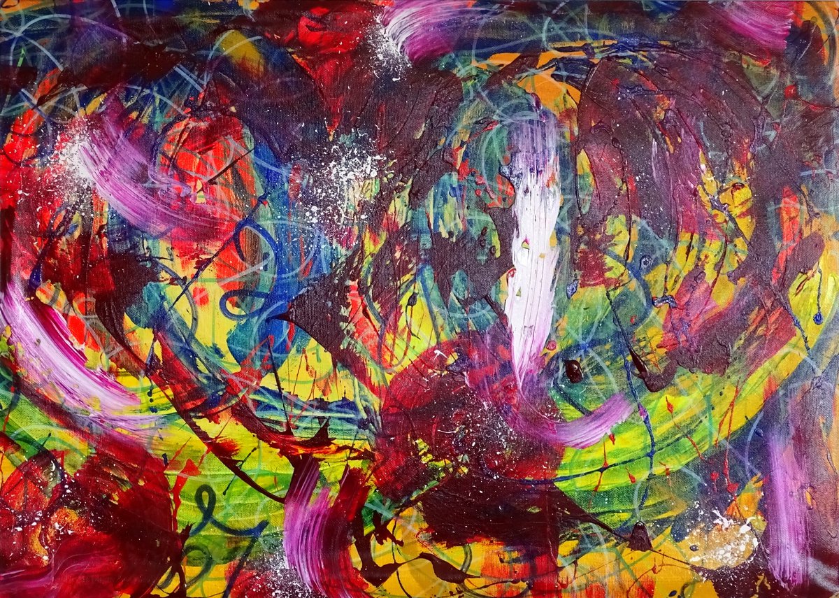 Abstract Oil Painting By Cb., 28 X 20, Turbulent Times 2, Original Artwork