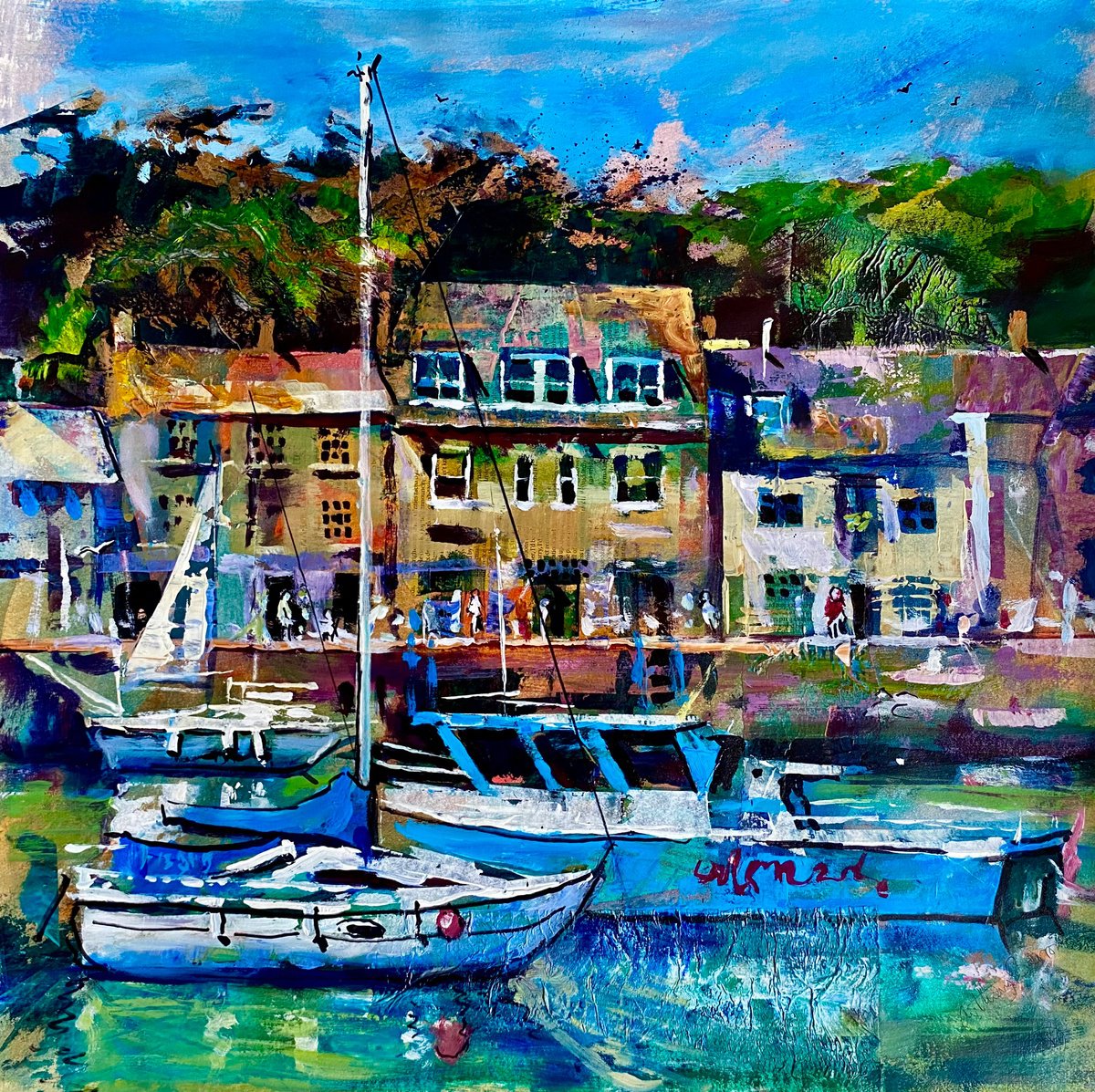 Impressionistic Landscape Acrylic Painting By Anthony Barrow Ba(Hons) Fine Art, 21 X 21, Padstow, Original Artwork