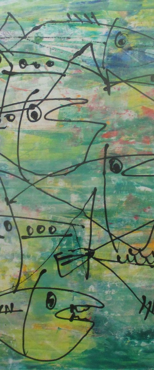 crasy fishes - acrylpainting 80x100cm 35,4  x 35,4 inch by Sonja Zeltner-Müller