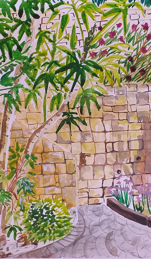 Gardens and patio at Bahia las Rocas by Kirsty Wain