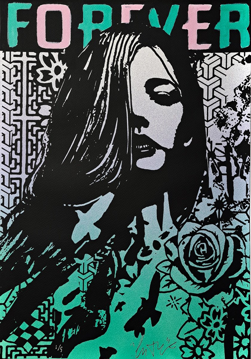 Urban And Pop Portrait Screenprint By Copyright, 14 X 20, Forever Pop Green, Original Artwork