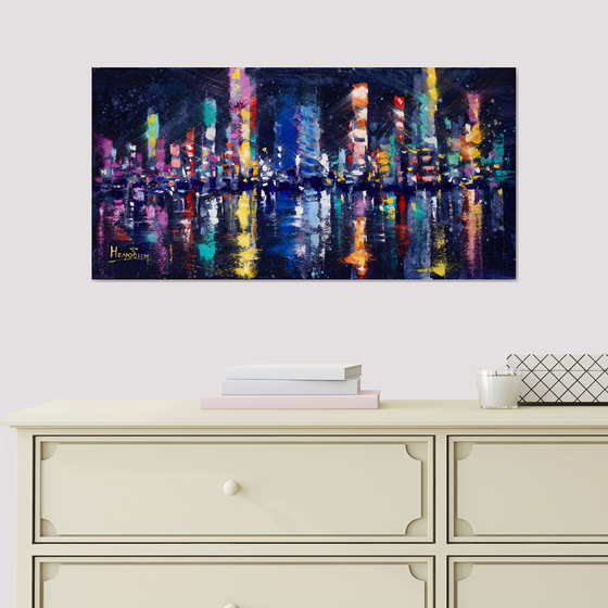 Abstract cityscape.Panorama of the night city