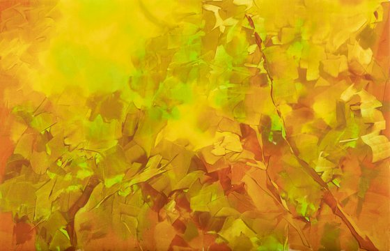 FOLIAGE IN RUST AND GOLD abstract oil painting yellow orange brown green modern contemporary decorative wall art