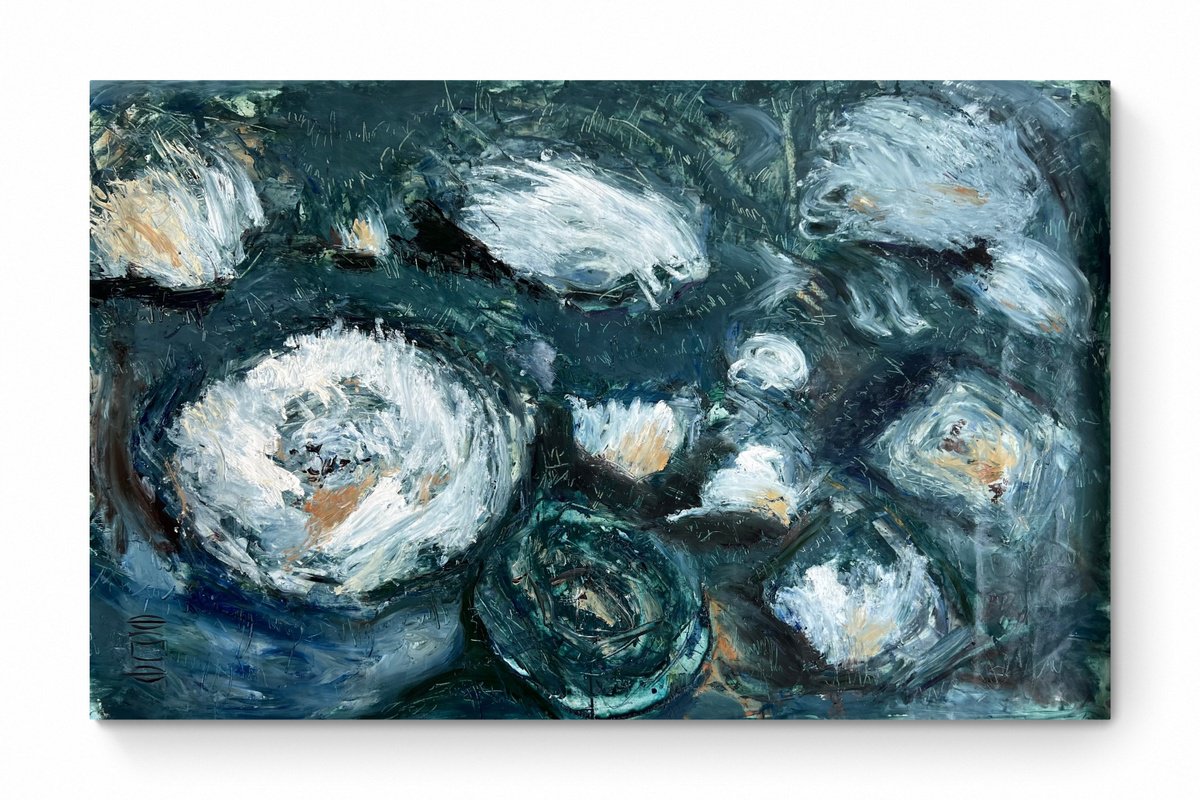 Organic Abstract Oil Painting By Egle Kurlianskaite, 75 X 49, Wonderwaters, Original Artwork