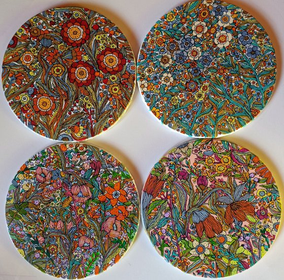 quadriptych flowers in light