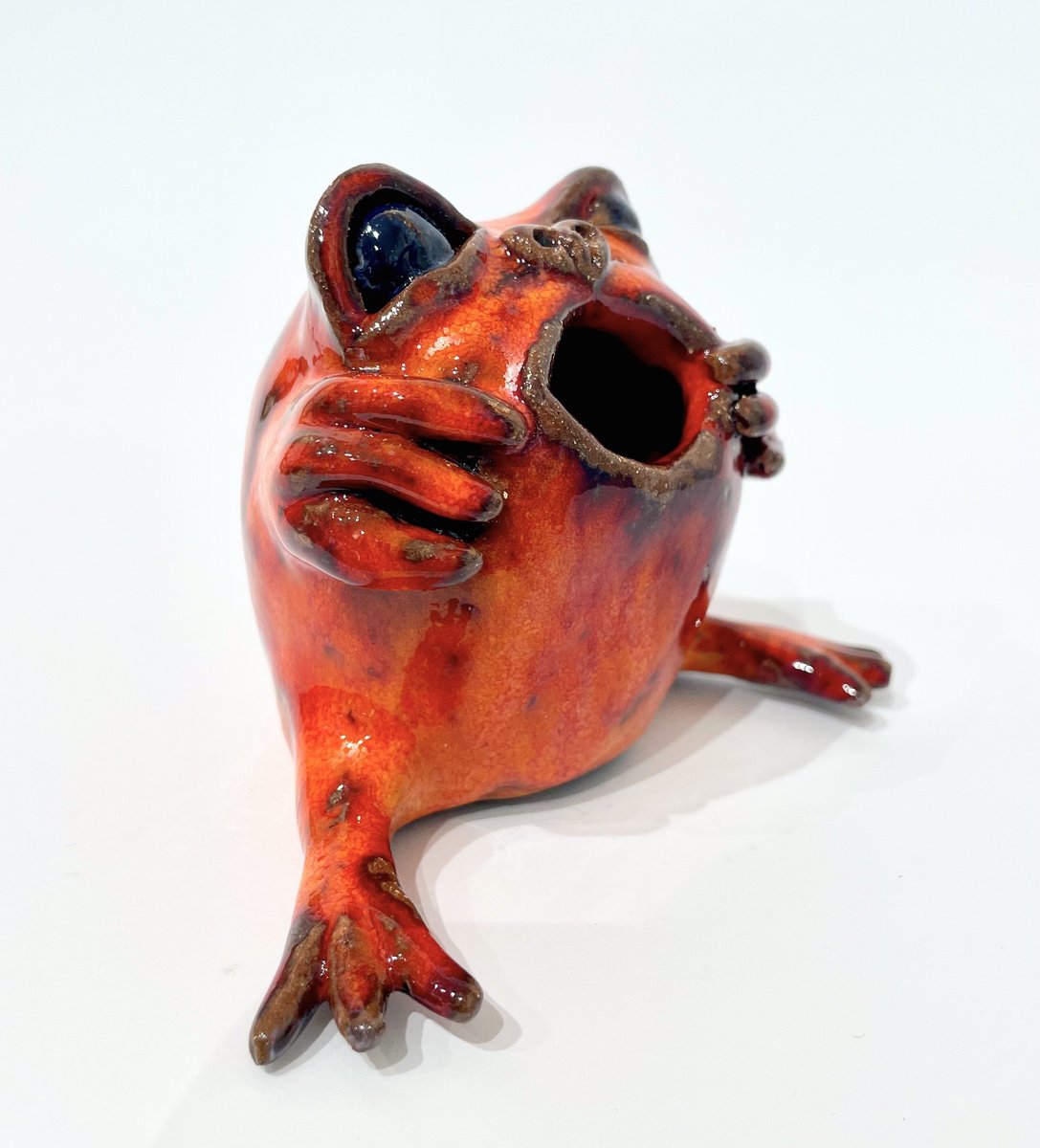 Expressive Clay Sculpture , Singing Fire Frog By Viktor Zuk, 3 X 3, Artwork For Sale On Artfinder
