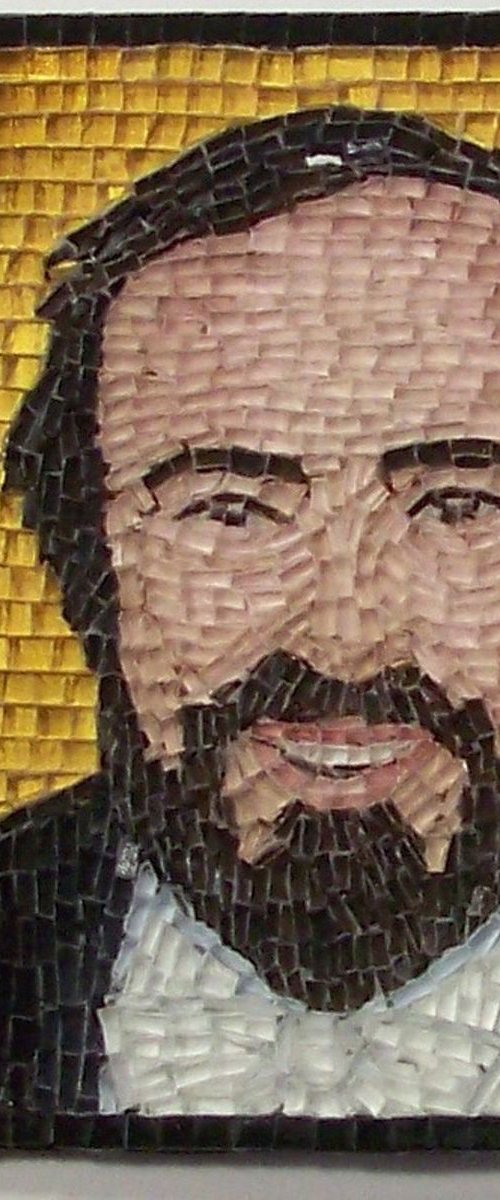 Luciano Pavarotti - glass micro mosaic portrait by Liza Wheeler