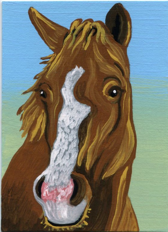 ACEO ATC Original Miniature Painting Horse Pony Farmyard Art-Carla Smale