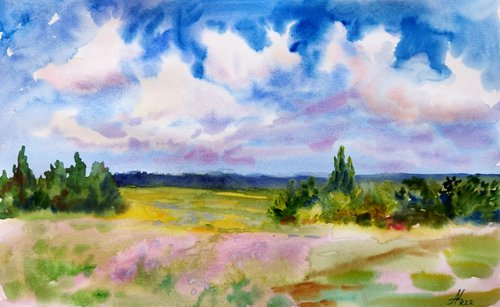 “ Summer Clouds ” Original watercolor painting by Ann Krasikova
