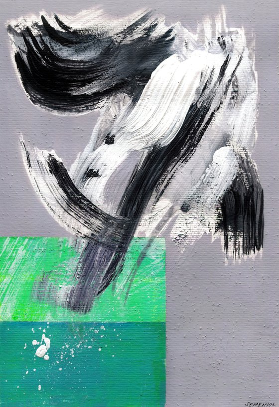 Bright Green Abstract on Gray