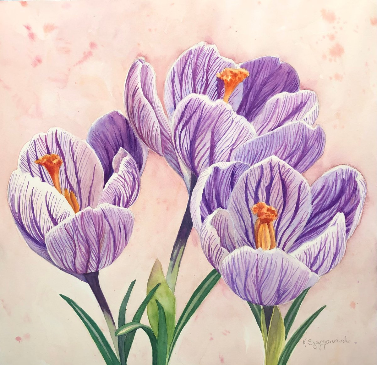 Impressionistic Watercolour , Crocus By Krystyna Szczepanowski, 15 X 15, Artwork For Sale On Artfinder